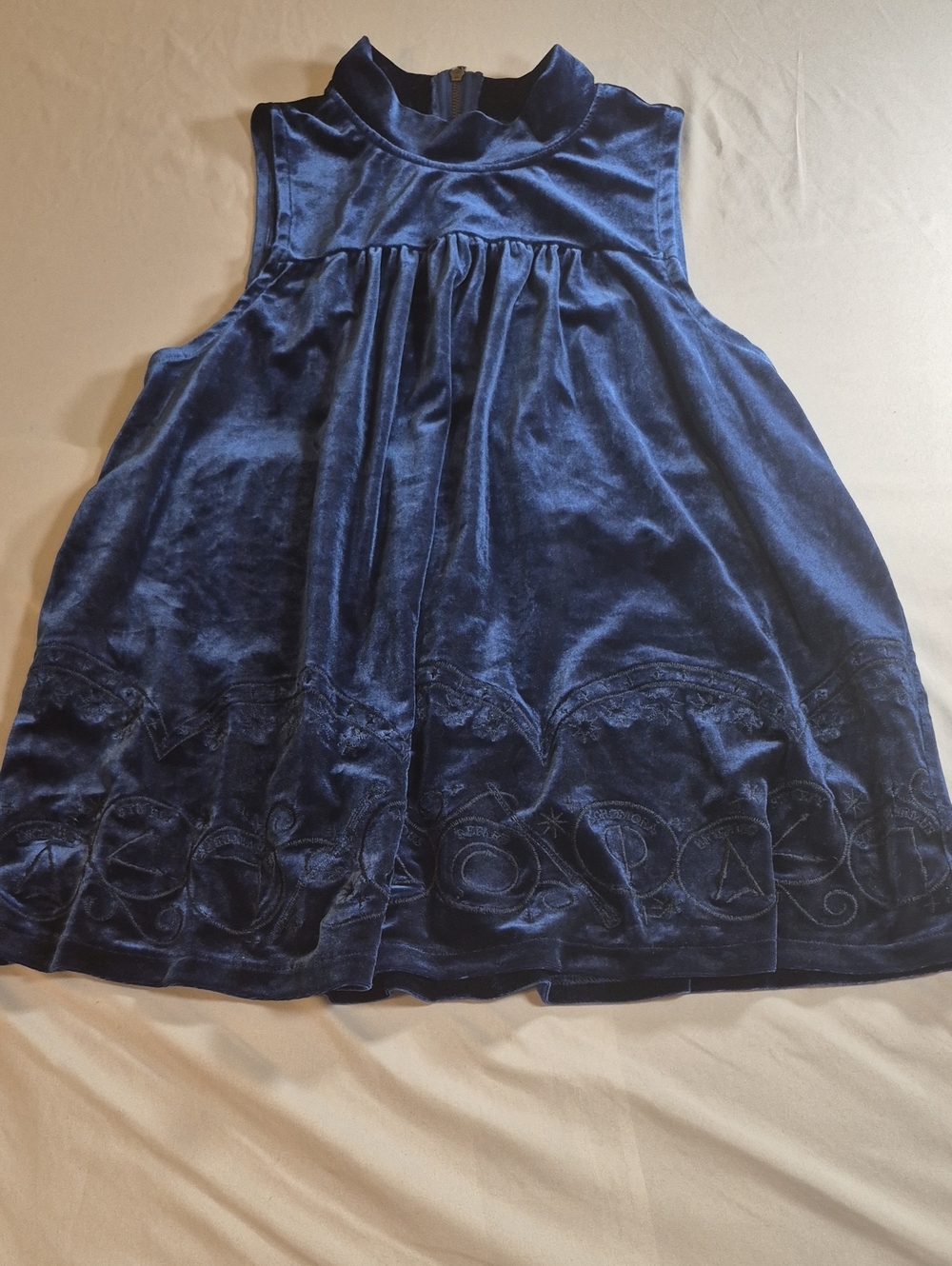 Girls Navy Velvet Sleeveless Dress Top